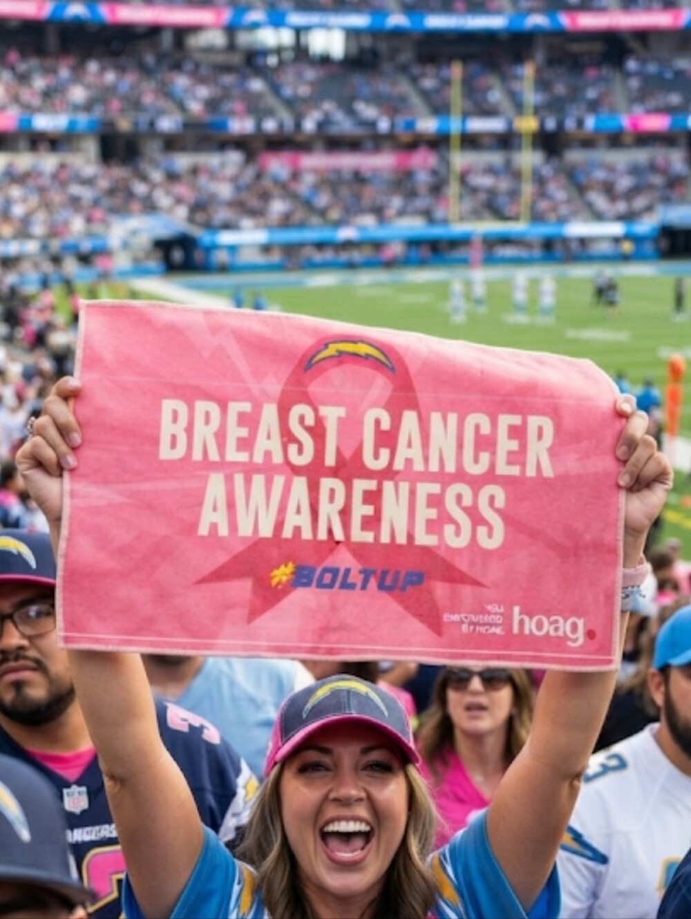 LA Chargers Pink Breast Cancer Awareness Rally Towel Bolt Up⚡️ Gold Blue White